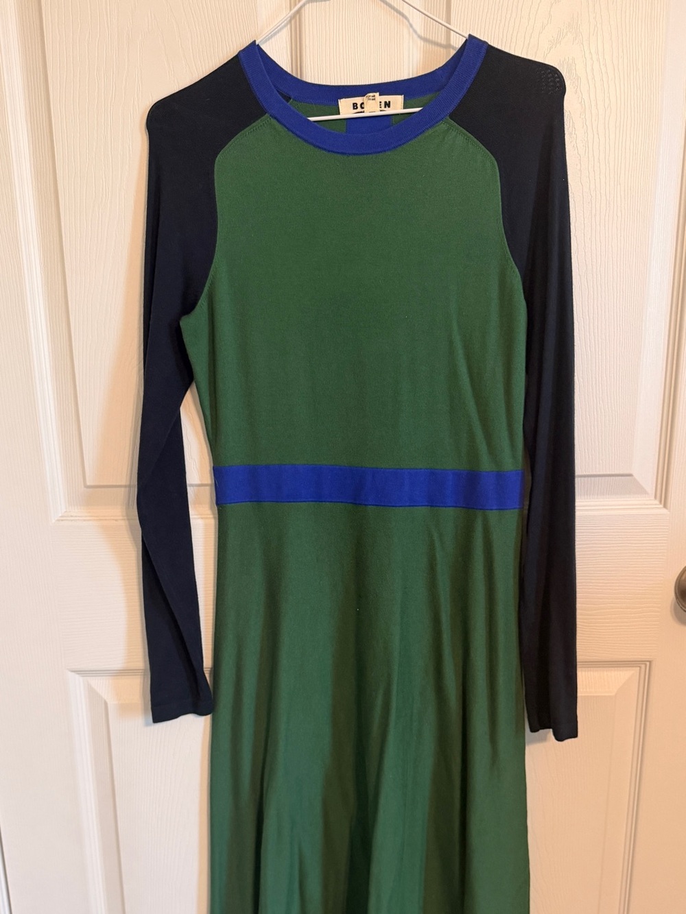 Boden Green Dress with Blue Trim and Black Sleeves